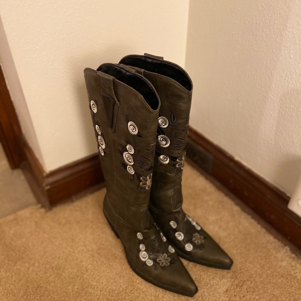 Embroidered Charcoal Grey Authentic Cowboy Boots